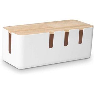 Cable Management Box by Baskiss, 12x5x4.5 inches, Wood Lid, Cord Organizer